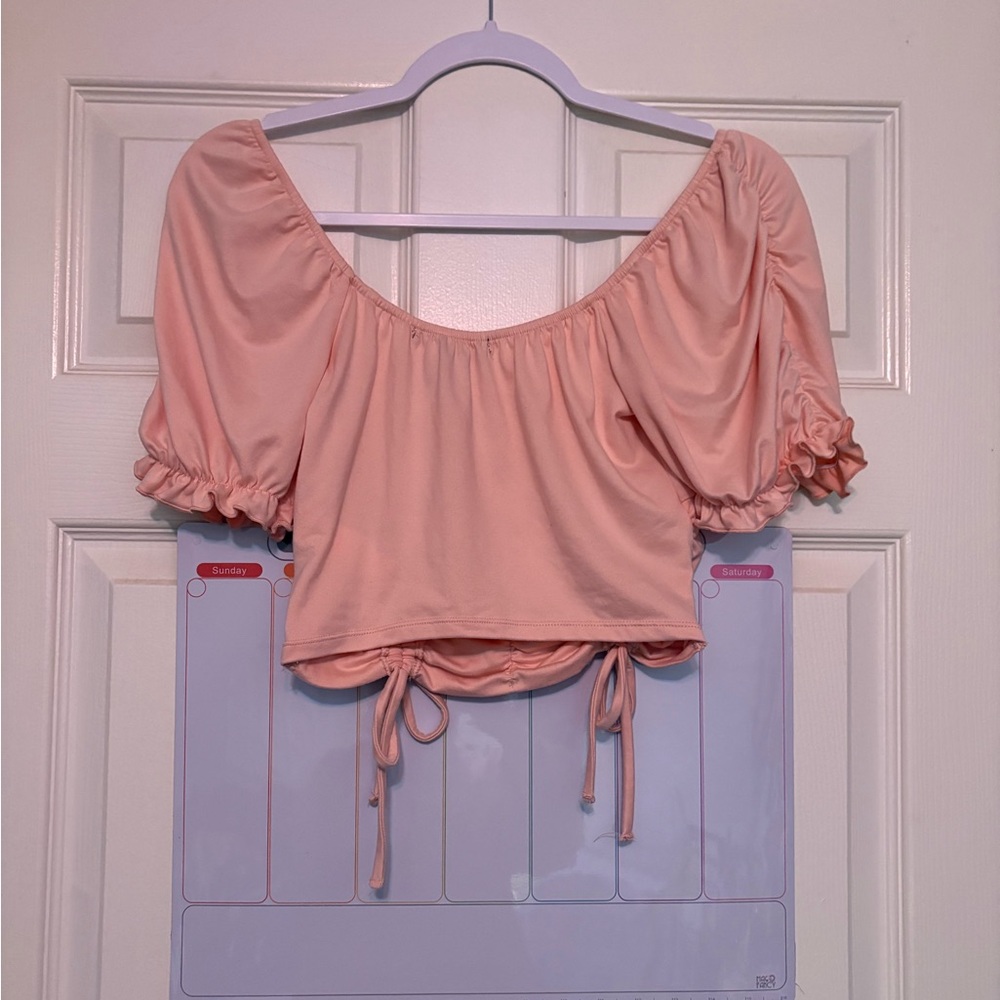 Pink Ruched Crop Top - Picture 2 of 3